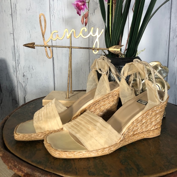 Stuart Weitzman Ankle Strap Wedge Espadrille Sz8.5 - Picture 1 of 8